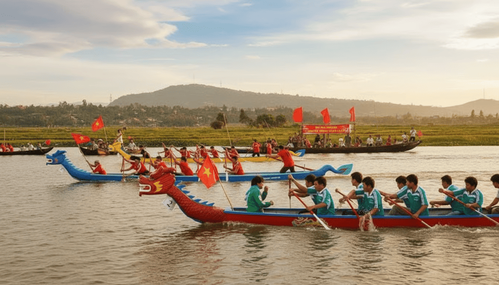 Lễ hội đua thuyền sinh động trong lễ hội đầm Ô Loan